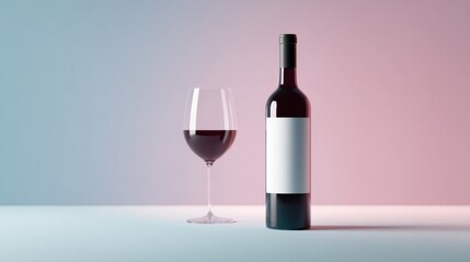 Red Wine Glass and Bottle Minimalist Shot