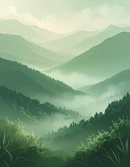 mountain landscape with fog