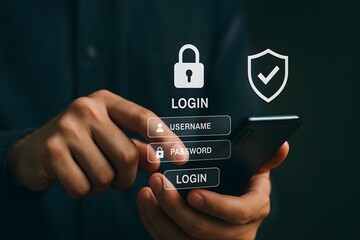 Secure login and digital authentication – glowing interface with password protection, encryption, and privacy tools