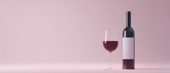 Red Wine Glass and Bottle Minimalist Shot