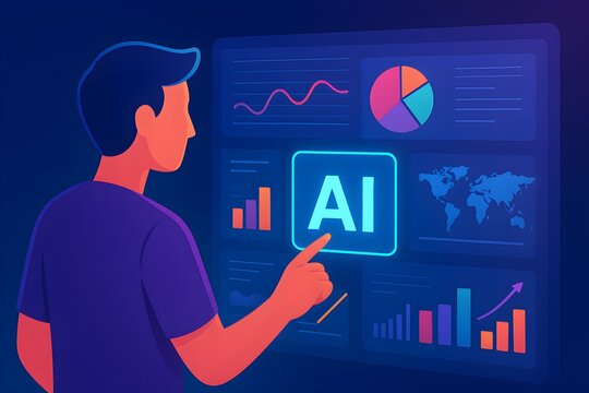AI-powered data analytics and global insights – digital dashboard with charts, maps, and machine learning interface