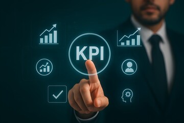 KPI dashboard and business performance – glowing interface with strategic metrics, analytics, and goal tracking tools