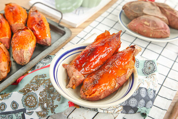 Baked Sweet Potatoes with Caramelized Orange Flesh on Decorative Plate