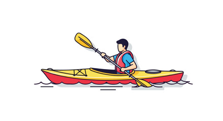 Illustration of a kayaker paddling on water, depicting outdoor adventure and recreational activity with a minimalist design approach