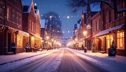 Snowy Christmas Town at Night