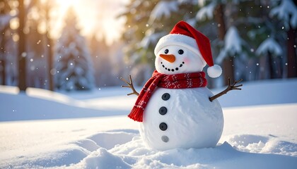 Obraz premium Snowman in snowy forest
