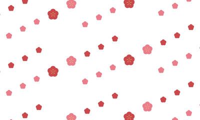 斜めに並ぶピンクと赤の梅のボーダー柄