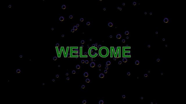 Animated sparkling bubbles intro welcome sequence alpha channel text overlay 4k hd. Sparkling bubbles welcome animation intro sequence shimmering iridescent 4k ultra hd.
