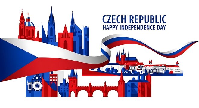 Czech Republic Independence Day: Vector Illustration with Iconic Landmarks and Flag.