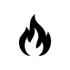 Black flame icon isolated on white background. Vector flat fire symbol for heat, danger, energy and burning concept designs