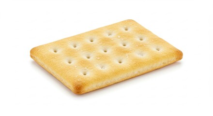 A Single Golden Brown Cracker with Perforations on a White Background.