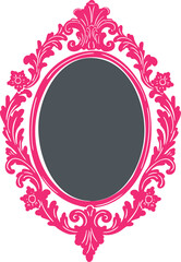 Pink vintage oval frame with baroque floral ornament vector illustration isolated on white background