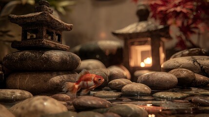 Goldfish in a rock water feature