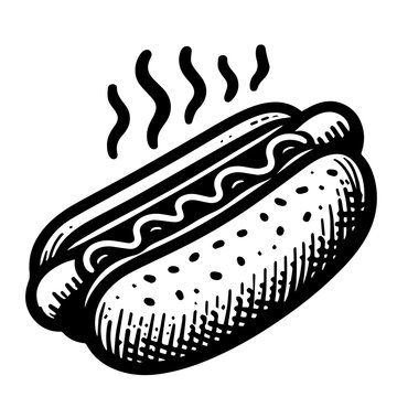 black and white hot dog with steam clip art preview