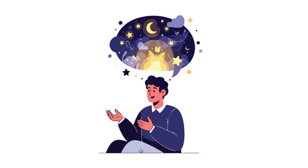 Envisioning nocturnal wonders: a person conjures dreams of stars moons and otherworldly landscapes into their reality