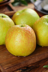 Fresh Golden Pears with Water Droplets on Wooden Board - Linfen Shanxi China