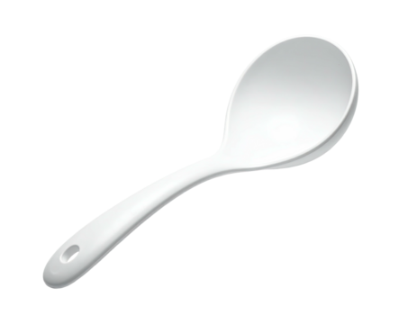 White ladle, rounded bowl, long handle