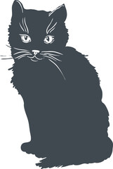 Black Cat Line Art Illustration, Mystical Halloween Familiar Symbol of Witchcraft and Magic. Perfect for enchanted clipart, gothic art, and spooky witchy design projects.