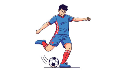 Energetic soccer player in motion illustration for sports content and athletic themes showcasing dynamic play and skillful kick action during