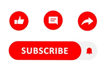 YouTube icon set like, comment, subscribe, and share