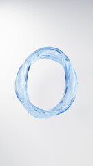 3D Illustration.A circular light blue liquid on a white background. The number 0. Twisted water. (Vertical)