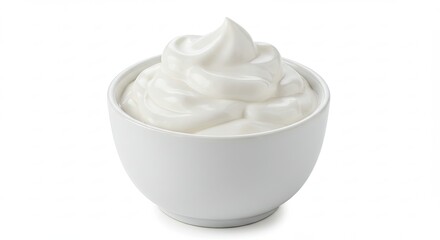 Creamy White Yogurt in a Simple White Bowl Isolated on White Background.