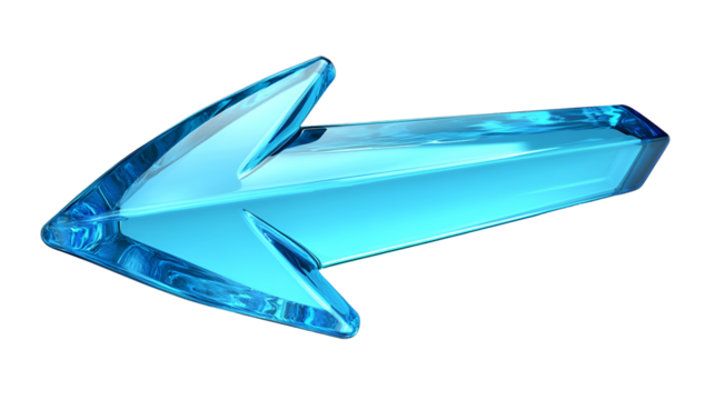 Glowing blue arrow shape pointing left isolated on transparent background