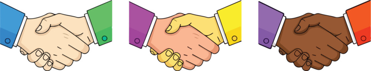 Illustration of diverse handshake illustration with colorful blocks isolated on white background