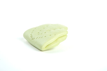 Traditional Lotus Leaf Wrapped Sandwich Bun with Decorative Pattern on White Background