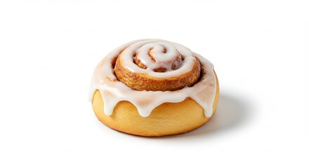 Delicious Cinnamon Roll with Cream Cheese Icing Isolated on White Background.
