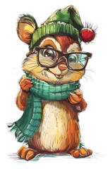 Obraz premium PNG Chipmunk Character wearing 3d glasses art accessories illustrated.