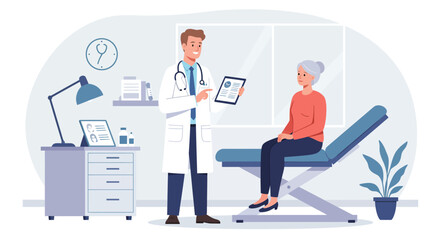 Vector design of doctor consulting patient in modern clinic, healthcare concep