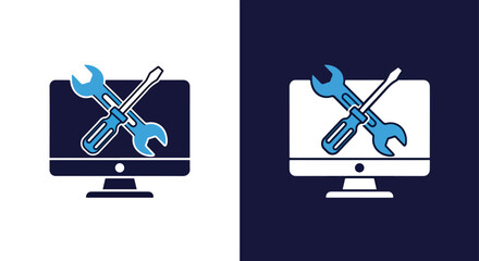 Computer repair and maintenance icon with tools for technical support and it services