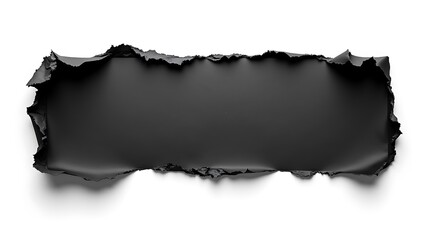 Black Torn Paper Isolated on White Background with Rough Edges, Realistic Ripped Black Paper Texture with Jagged Edge Design