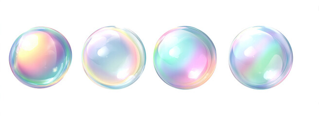 Colorful Iridescent Bubbles Floating with Soft Light on White Background