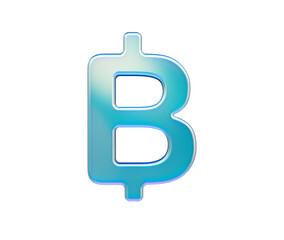 Glossy translucent Thai Baht symbol in cool blue tones with soft glow and depth, 3D Illustration