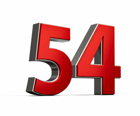 Bold Vibrant Red Number Fifty four Number 54 With Sleek Metallic White Background 3D Illustration