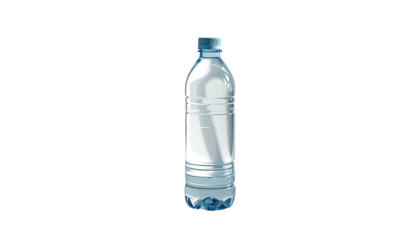 Clear plastic water bottle, light blue cap