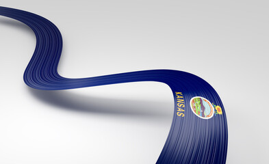 3D Wavy ribbon in Kansas flag colors, flowing with national pride and elegance. 3D Illustration