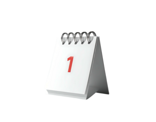 A white desktop calendar displaying the number one