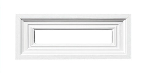 White rectangular moulding frame. Multiple stepped layers create a sense of depth. Sharp lines and shadows enhance texture. Isolated on a white backdrop
