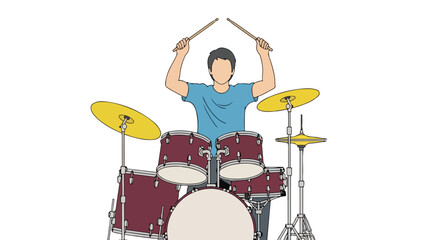 Fototapeta premium Dynamic depiction of a drummer in action capturing the essence of musical expression and rhythm creation behind the drum set