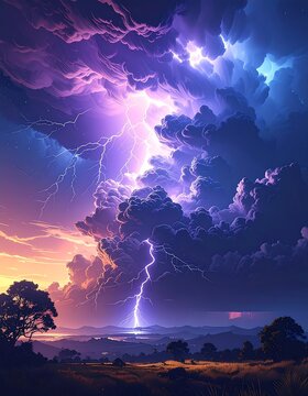 Stormy sunset over a landscape