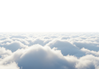 Illustration of a vast expanse of fluffy white clouds stretching to the horizon, isolated on transparent background on transparent background