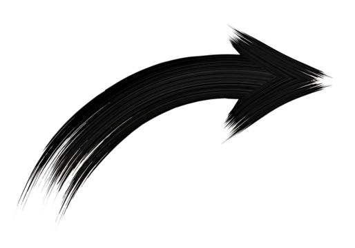 Illustration of black brush stroke arrow pointing upwards and to the right, isolated on transparent background on transparent background