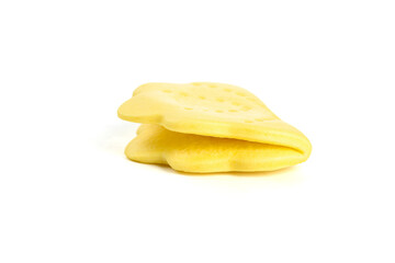Two Golden Ridged Potato Chips Isolated on White Background - Crispy Snack Food
