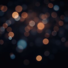 Fototapeta premium A dark background is adorned with a multitude of diffused, glowing circles of light in warm and cool tones, creating a captivating bokeh effect.