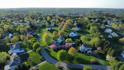 Aerial view of a residential community in Garnet Valley, suburb of Philadelphia, Pennsylvania in spring © Bo