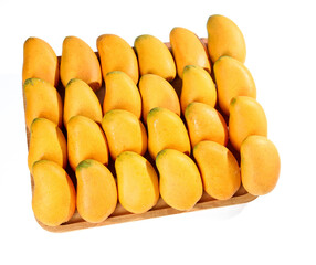 Freshly Picked Small Taiwanese Mangoes from Hainan in Wooden Basket