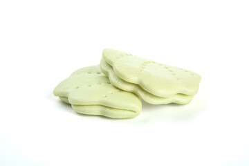 Handmade Green Pasta Ravioli with Ruffled Edges on White Background